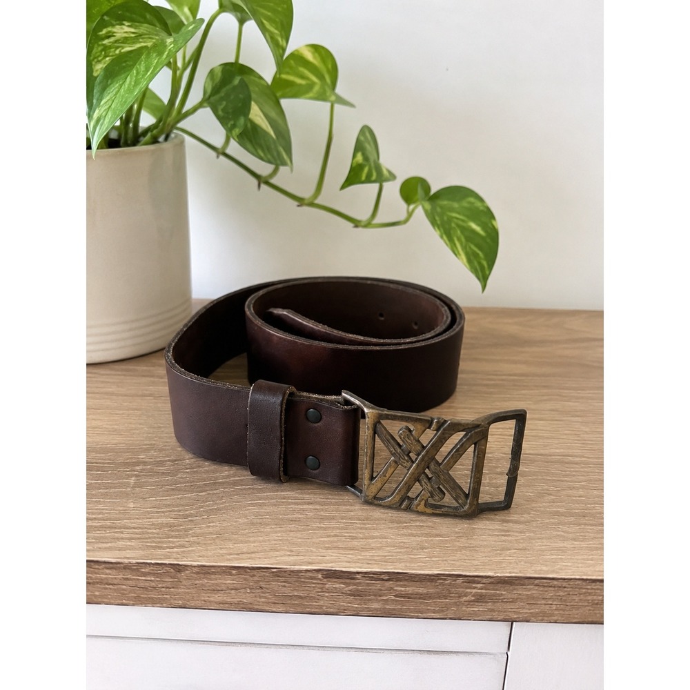 Vintage Sheldon Collection Genuine Leather Belt Solid Brass Buckle Size 32 Brown